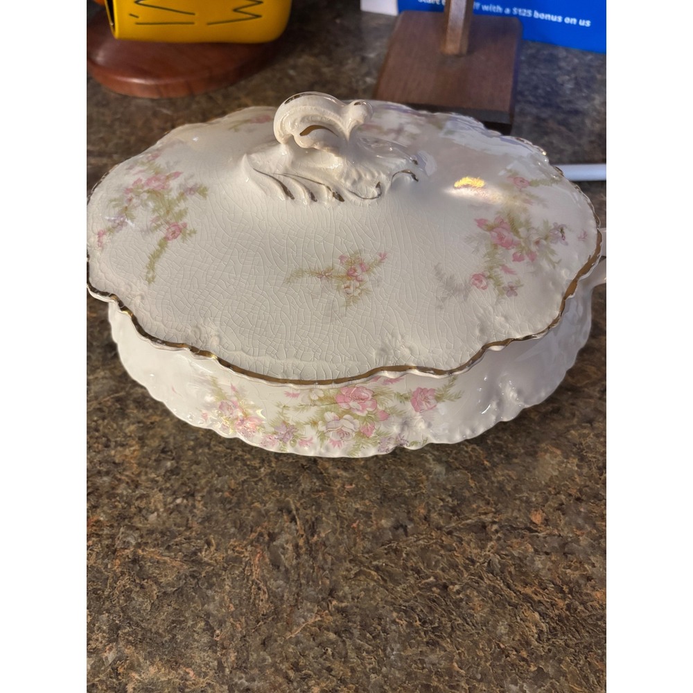 Antique 1911 Homer Laughlin Hudson Covered Vegetable Dish Tureen Pink Rose H1804